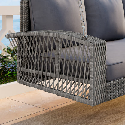 GO 69" PE Wicker 3-Person Porch Swing