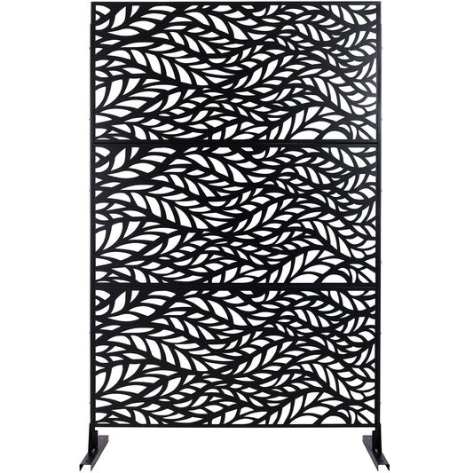 Outdoor & Indoor Privacy Screen Metal Privacy Screen, Freestanding Decorative Privacy Screen For Deck Balcony Patio - Black