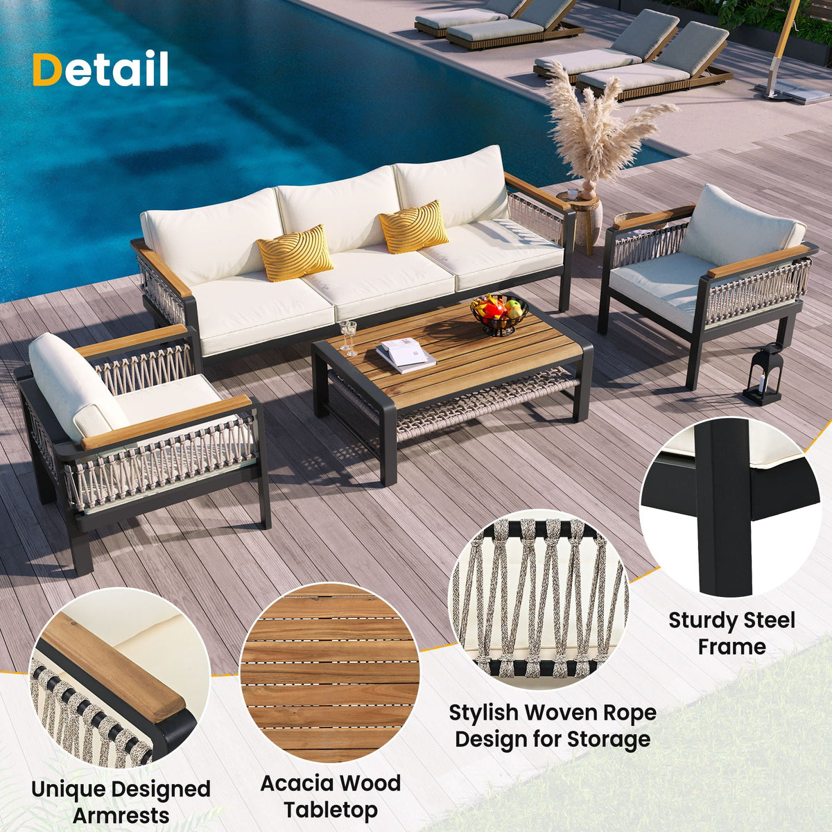 4 Pieces Outdoor Sectional Sofa Set 5 Person Patio Seating Group Outdoor Conversation Set With Cushions And A Coffee Table For Patios