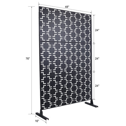 Outdoor / Indoor Privacy Screen Metal Privacy Screen, Freestanding Decorative Privacy Screen For Deck Balcony Patio - Black