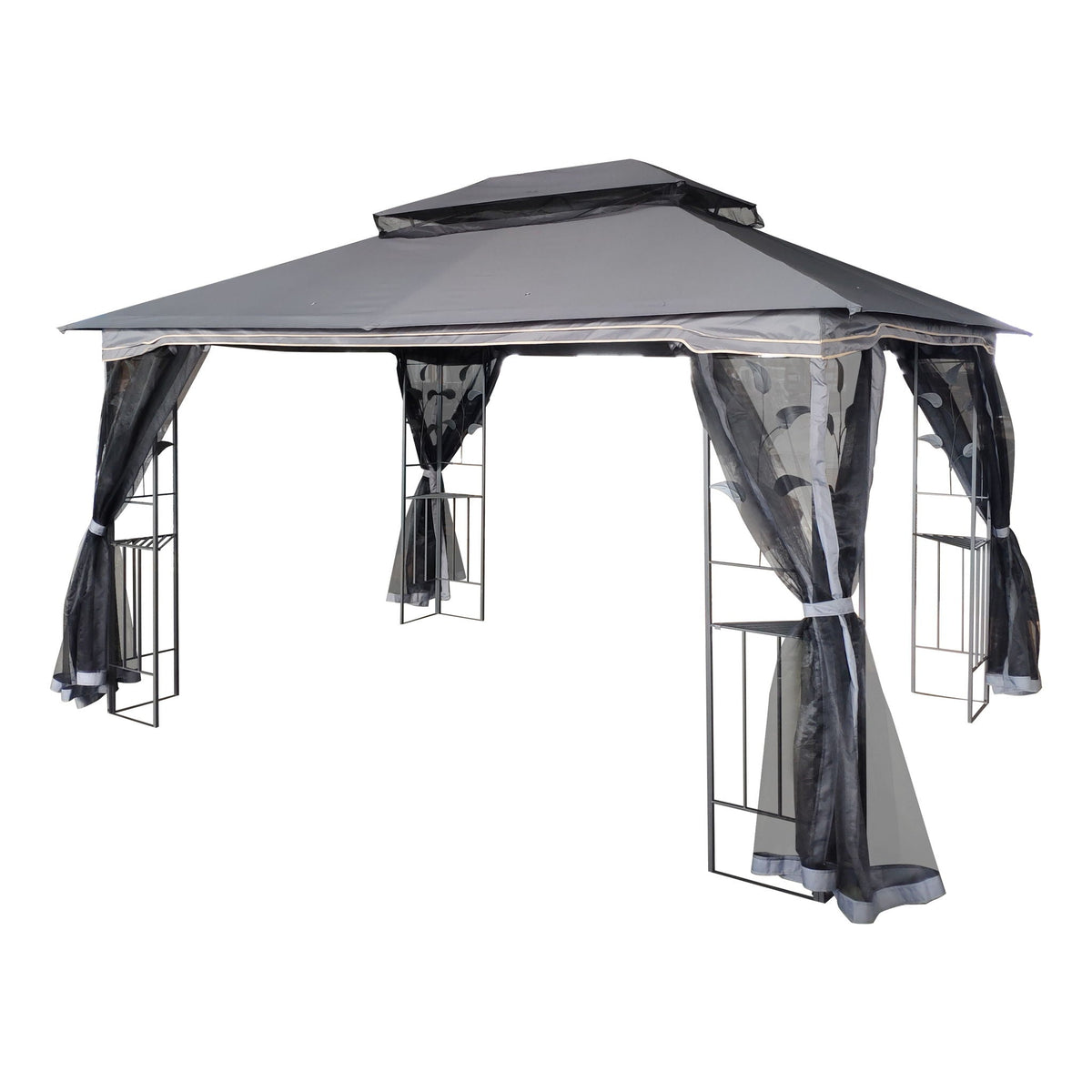 Patio Gazebo Tent With Ventilated Double Roof And Mosquito Net For Backyard Or Garden