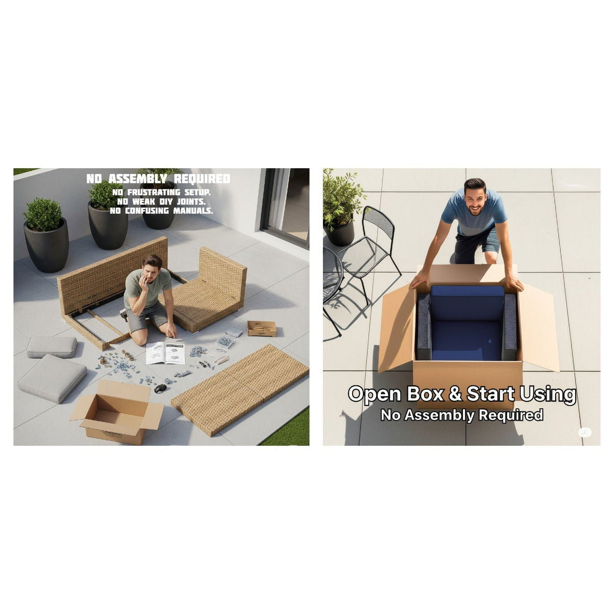 Comfortable Modern Patio Rattan Sectional Set With Cushions