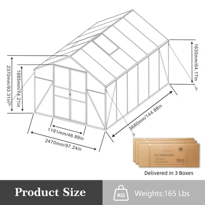 [08X12FT] All-Season Outdoor Backyard Polycarbonate Greenhouse With Raised Base And Aluminum Frame (SAK78614)
