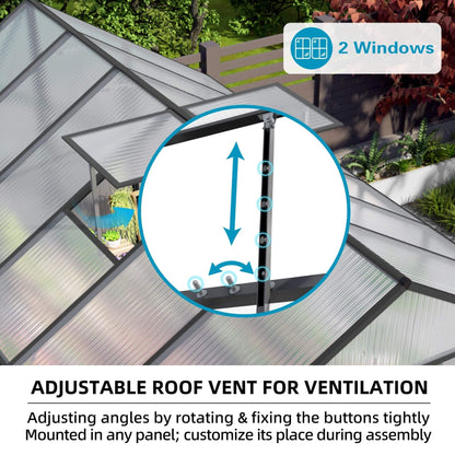 [08X12FT] All-Season Outdoor Backyard Polycarbonate Greenhouse With Raised Base And Aluminum Frame (SAK78614)