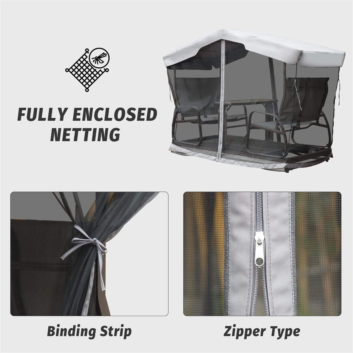 Alora 4-Seat Outdoor Aluminum Patio Swing Glider Bench With Canopy (SAK41726)