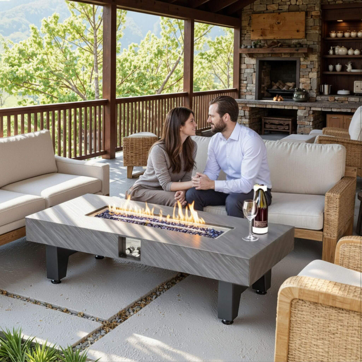 Alora 54-Inch Modern Outdoor Propane Fire Pit Table With Waterproof Cover (SAK42628)