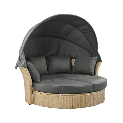 Alora Premium Outdoor Garden Wicker Rattan Patio Daybed With Retractable Canopy (SAK43581)