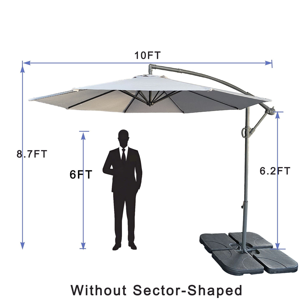 10 Ft Offset Cantilever Patio Umbrella With Crank And Tilt Adjustment For Pool, Deck, And Garden - Gray