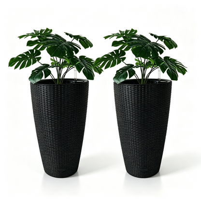 Set of 2 Faux Rattan Tall Planters