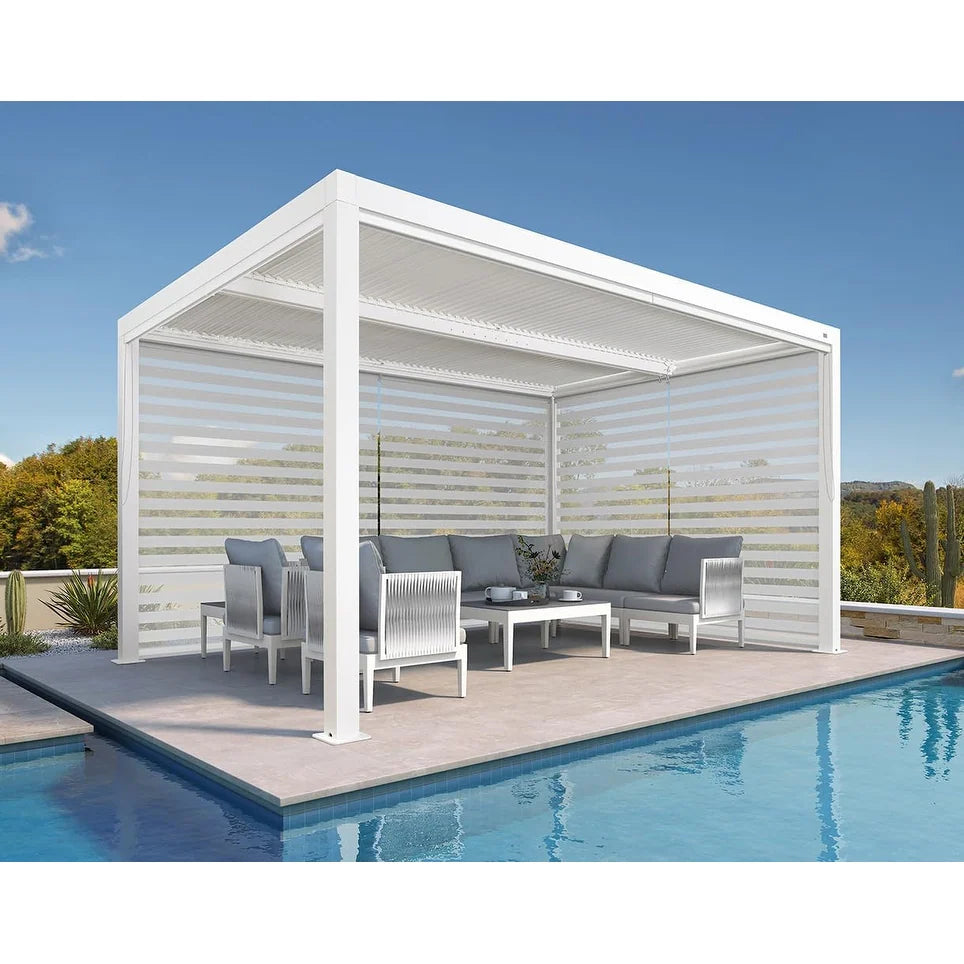 Louvered Pergola Modern White Pergola with Adjustable Roof for Deck Backyard Garden