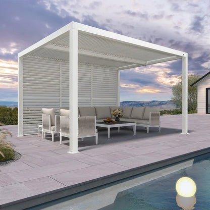 Louvered Pergola Modern White Pergola with Adjustable Roof for Deck Backyard Garden
