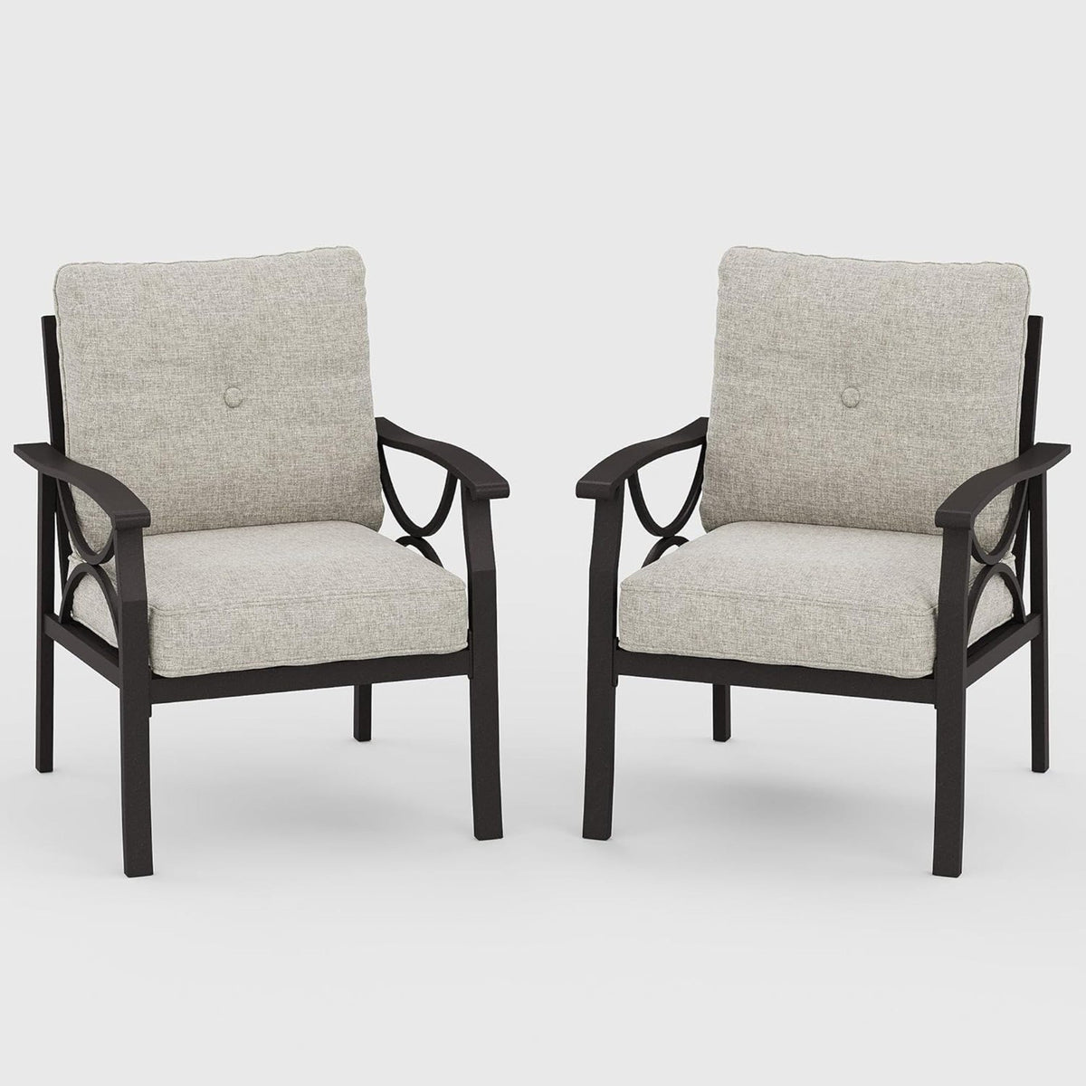 Set of 2 All-Weather Metal Armchairs, Khaki Frame