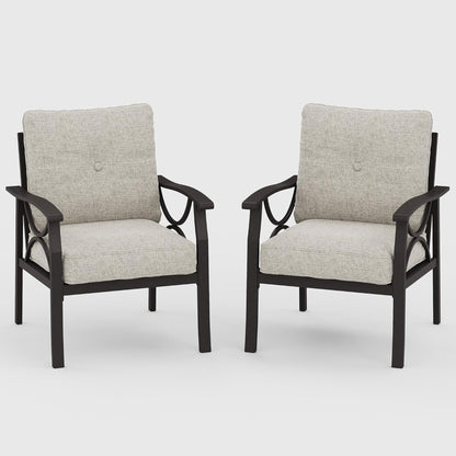 Set of 2 All-Weather Metal Armchairs, Khaki Frame
