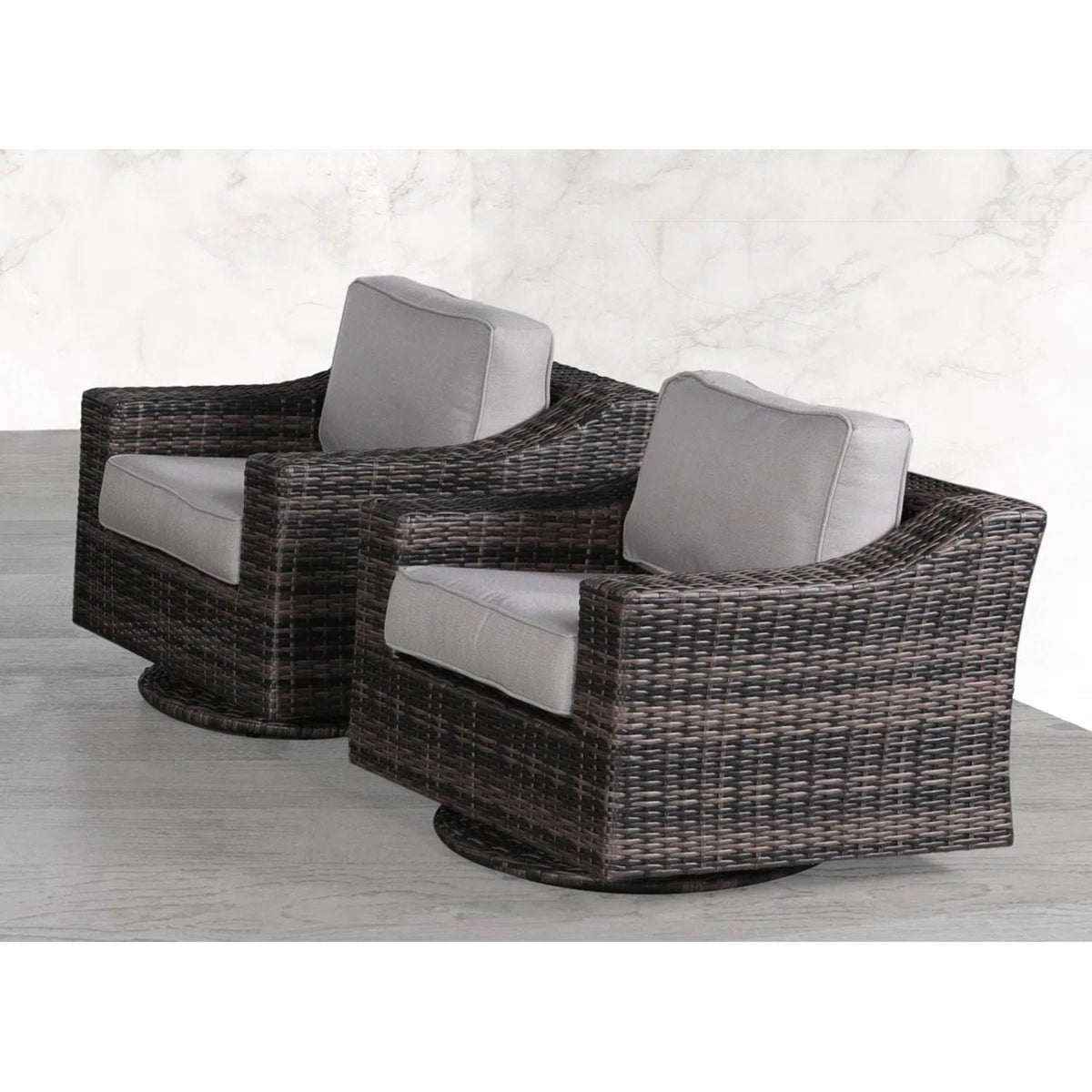 Outdoor Swivel Patio Chair With Cushions (Set of 2) - Brown