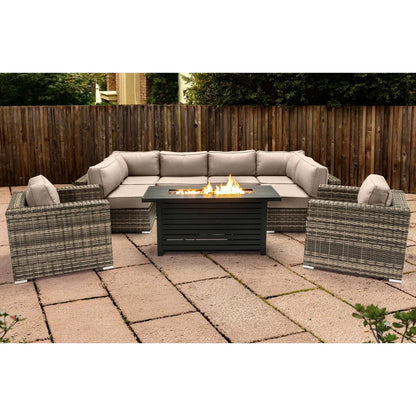 9 Piece Outdoor Sectional Set With Fire Pit Table And Cushions - Beige