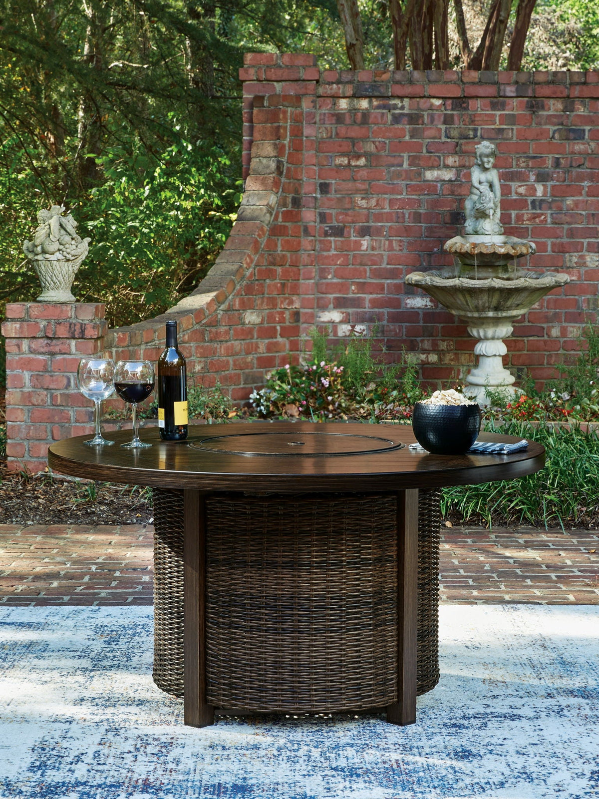 Monterey Point - Round Fire Pit Table - Dark Brown