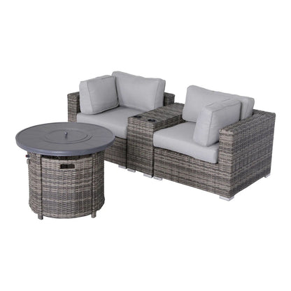 Rattan Patio Set With Comfortable Cushions And Fire Pit