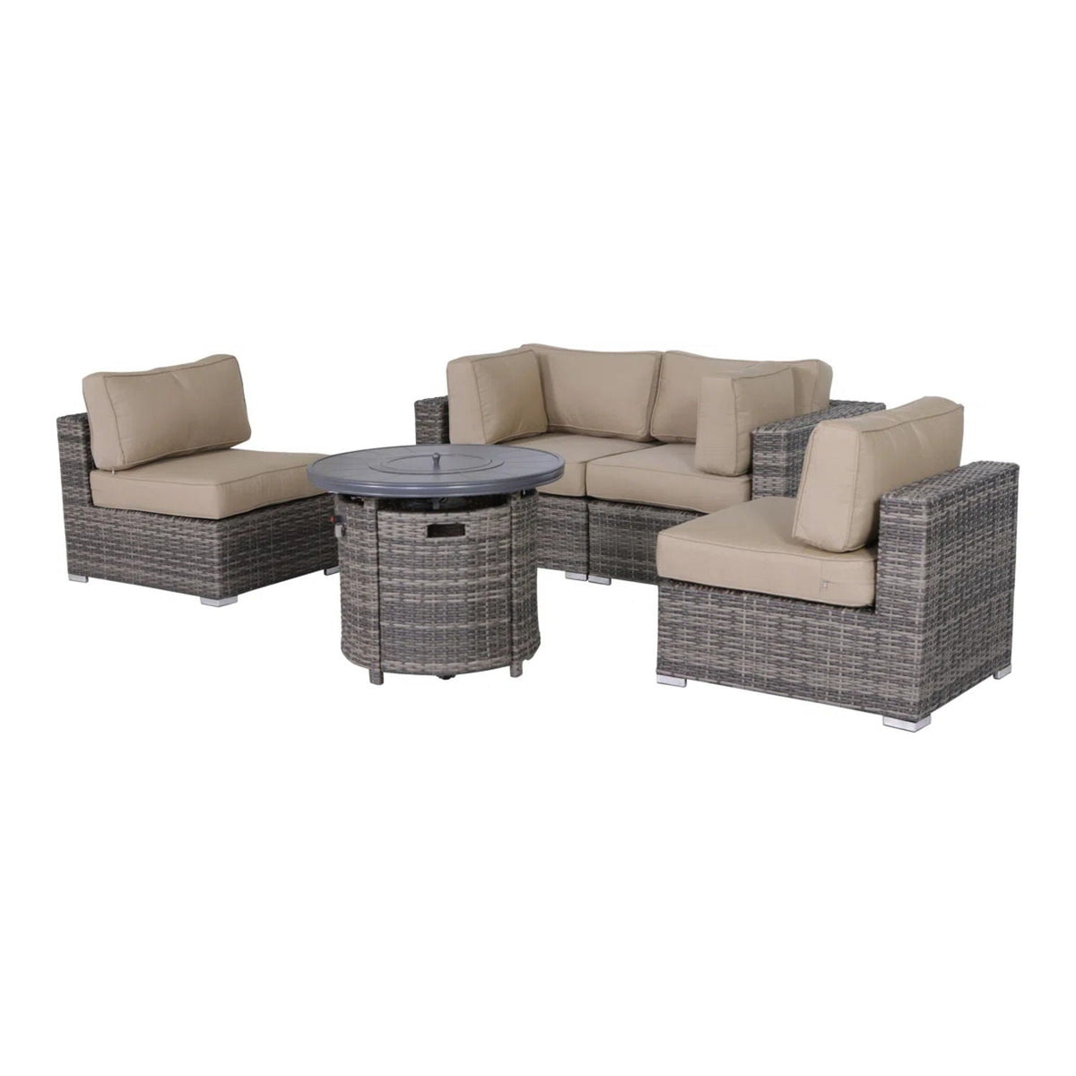 Wicker Outdoor Lounge Set With Cushions And Fire Pit