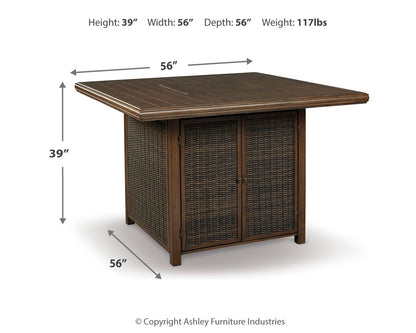 Paradise Trail - Square Bar Table w/Fire Pit - Medium Brown