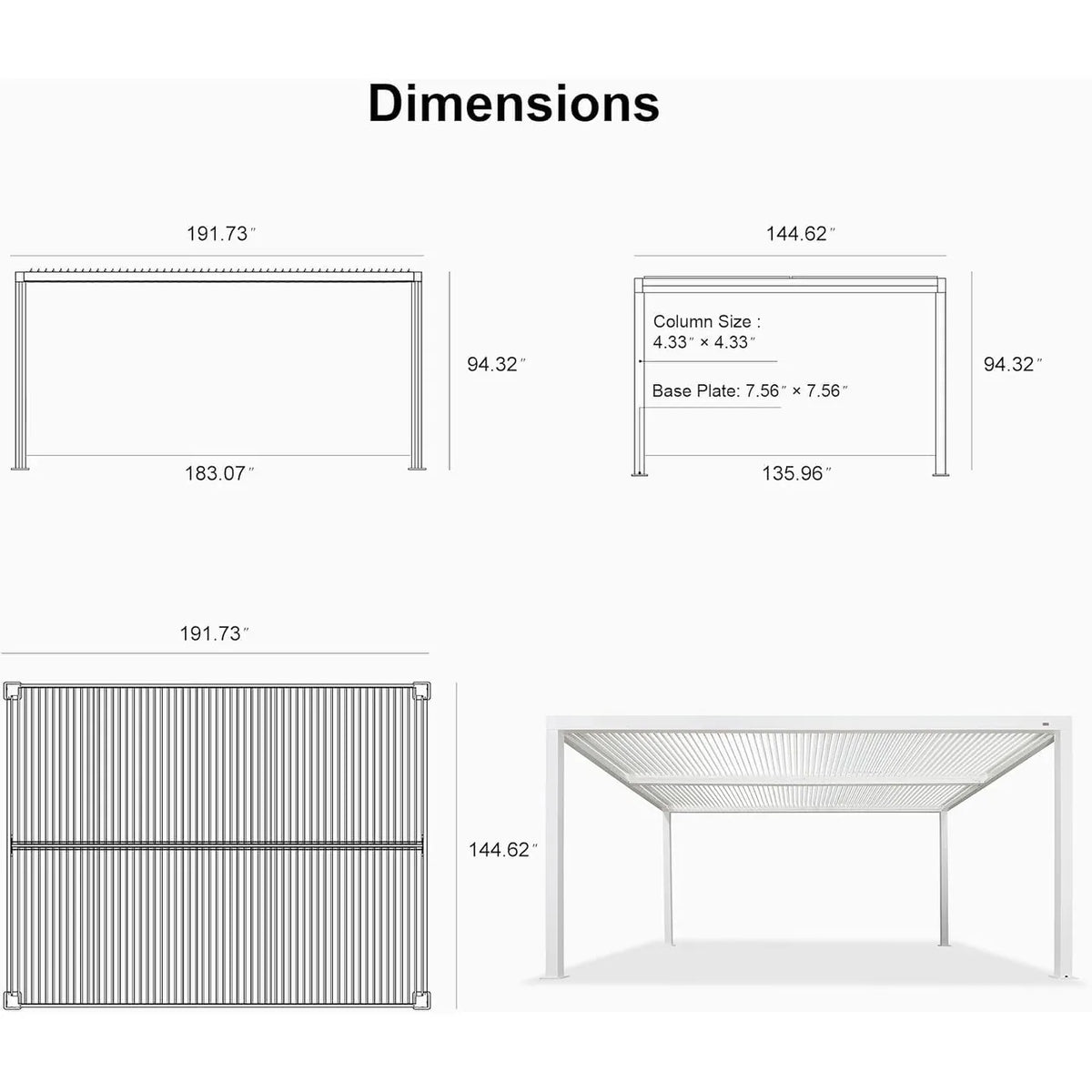Louvered Pergola Modern White Pergola with Adjustable Roof for Deck Backyard Garden