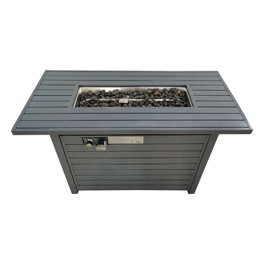 Outdoor Gas Fire Pit Table With Durable Construction And Lid - Gray
