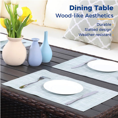 7 Piece Wicker Outdoor Dining Set, 9-Seat Outdoor Sectional