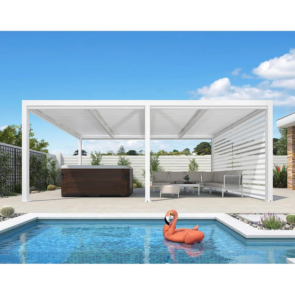 Louvered Pergola Modern White Pergola with Adjustable Roof for Deck Backyard Garden