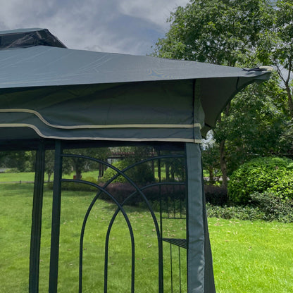 Patio Gazebo Tent With Ventilated Double Roof And Mosquito Net
