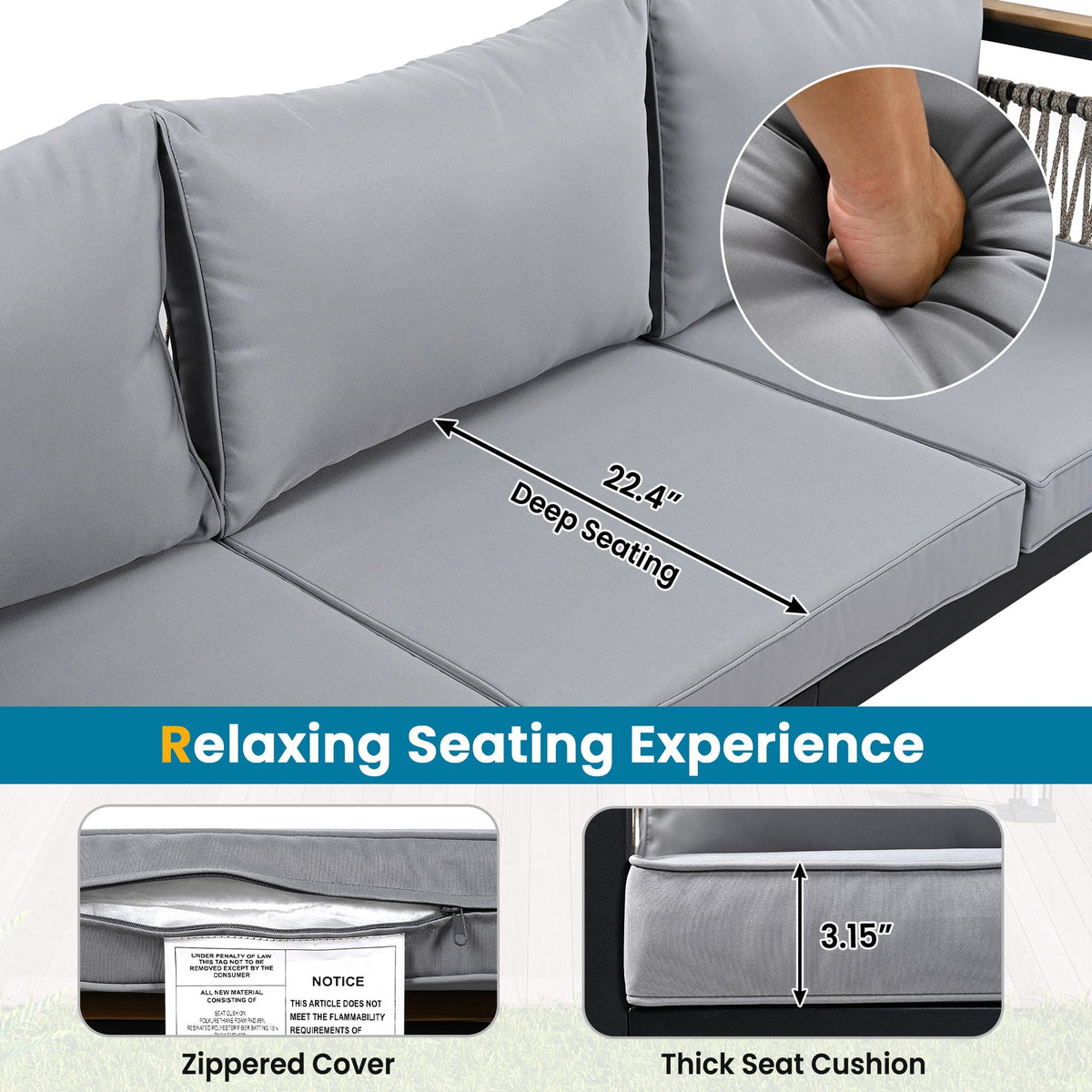 4 Pieces Outdoor Sectional Sofa Set 5 Person Patio Seating Group Outdoor Conversation Set With Cushions And A Coffee Table For Patios