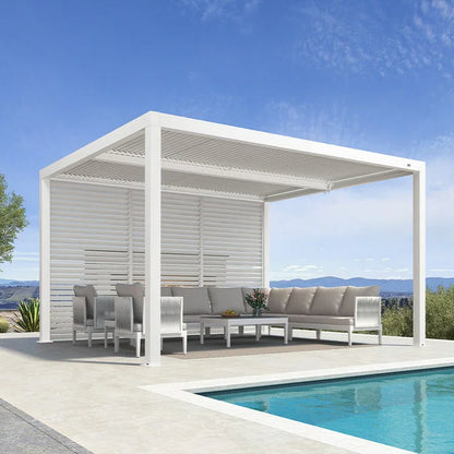 Louvered Pergola Modern White Pergola with Adjustable Roof for Deck Backyard Garden