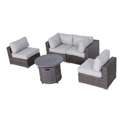 Wicker Outdoor Lounge Set With Cushions And Fire Pit