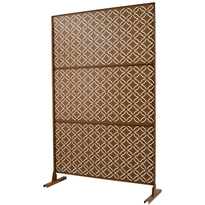 Freestanding Decorative Privacy Screen For Deck Balcony Patio, Metal Privacy - Brown