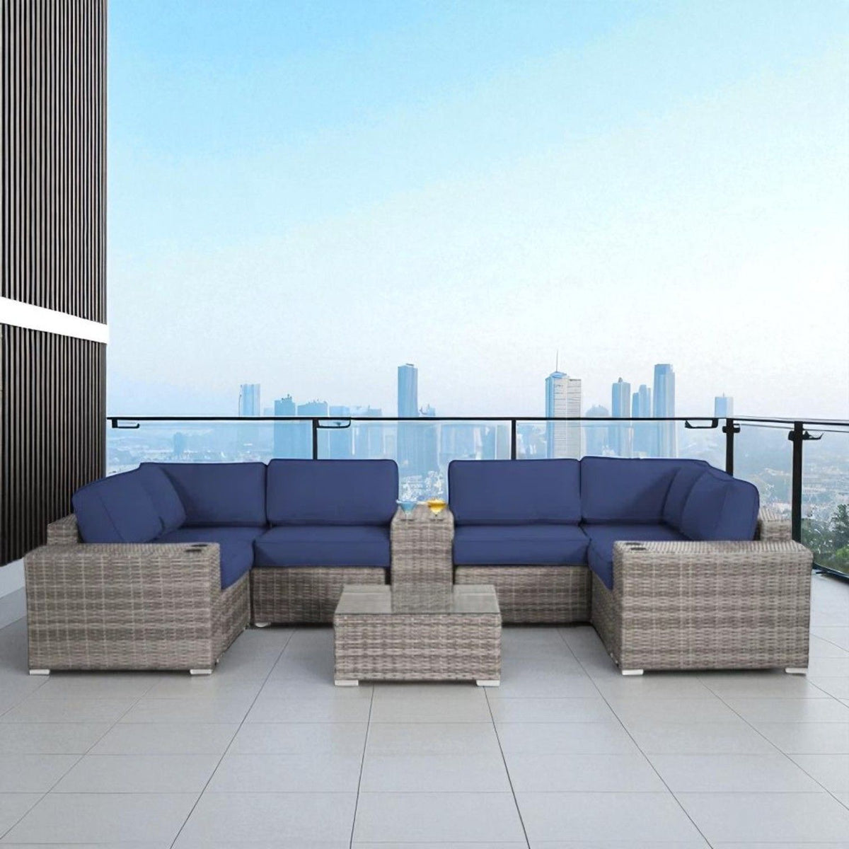 Modern Patio Rattan Sectional Set With Cushions