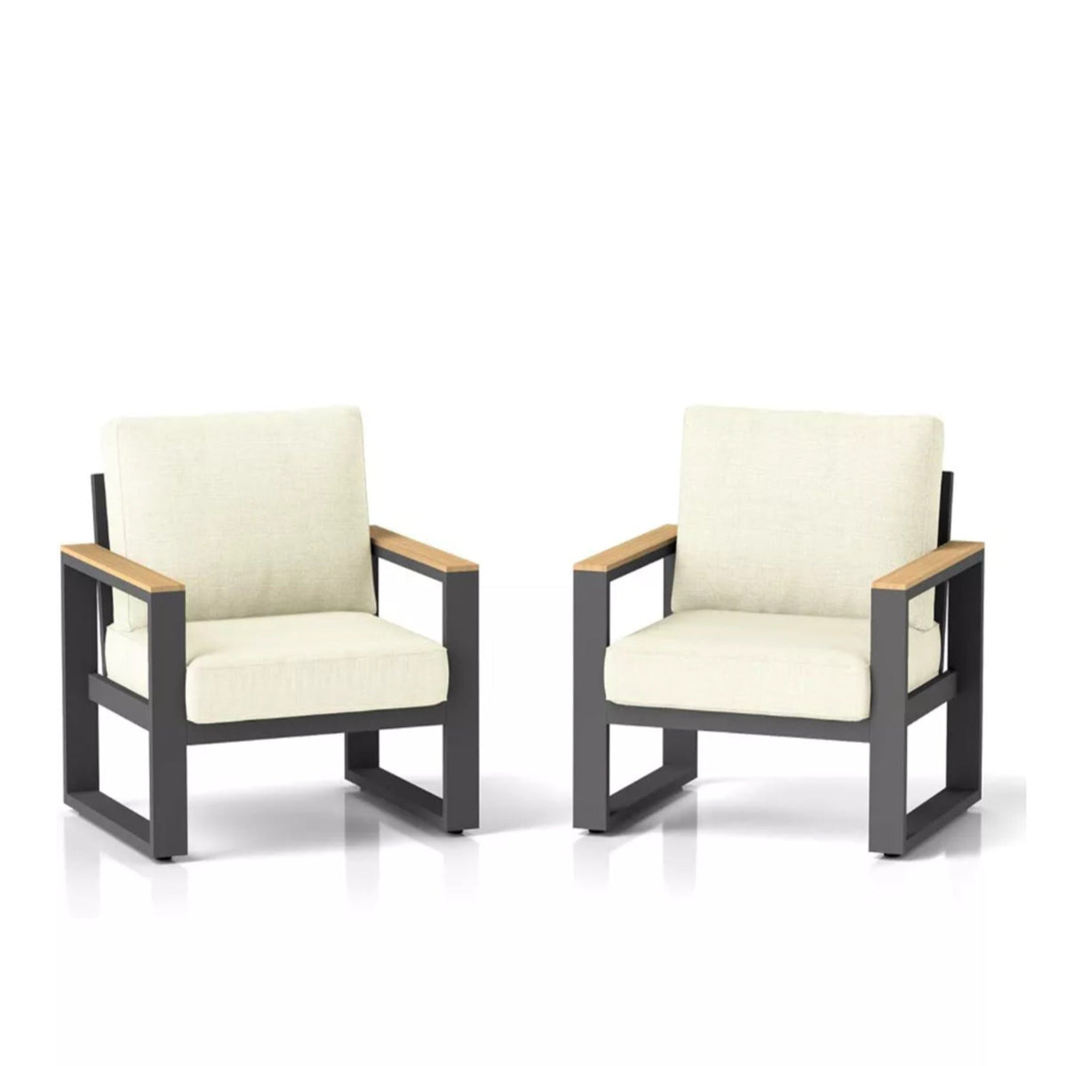 Set of 2 26.6" All-Weather Aluminum Patio Armchairs