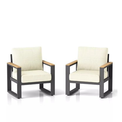 Set of 2 26.6" All-Weather Aluminum Patio Armchairs