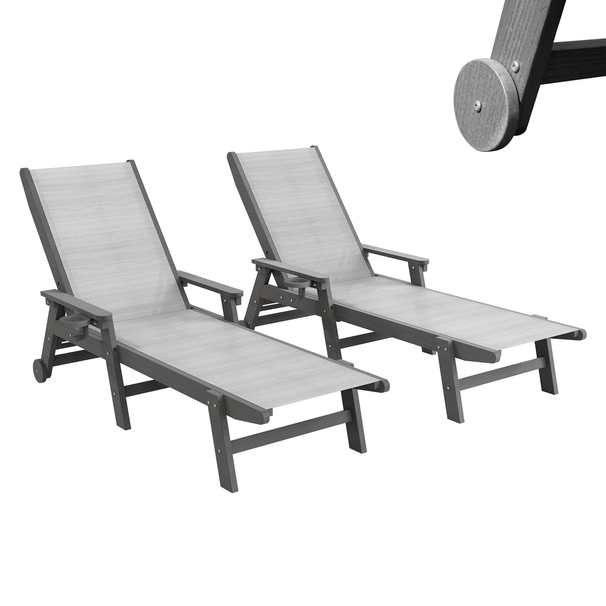 Outdoor Pool Lounge Chairs Set of 2, HDPE Patio Lounge Chair with Wheels
