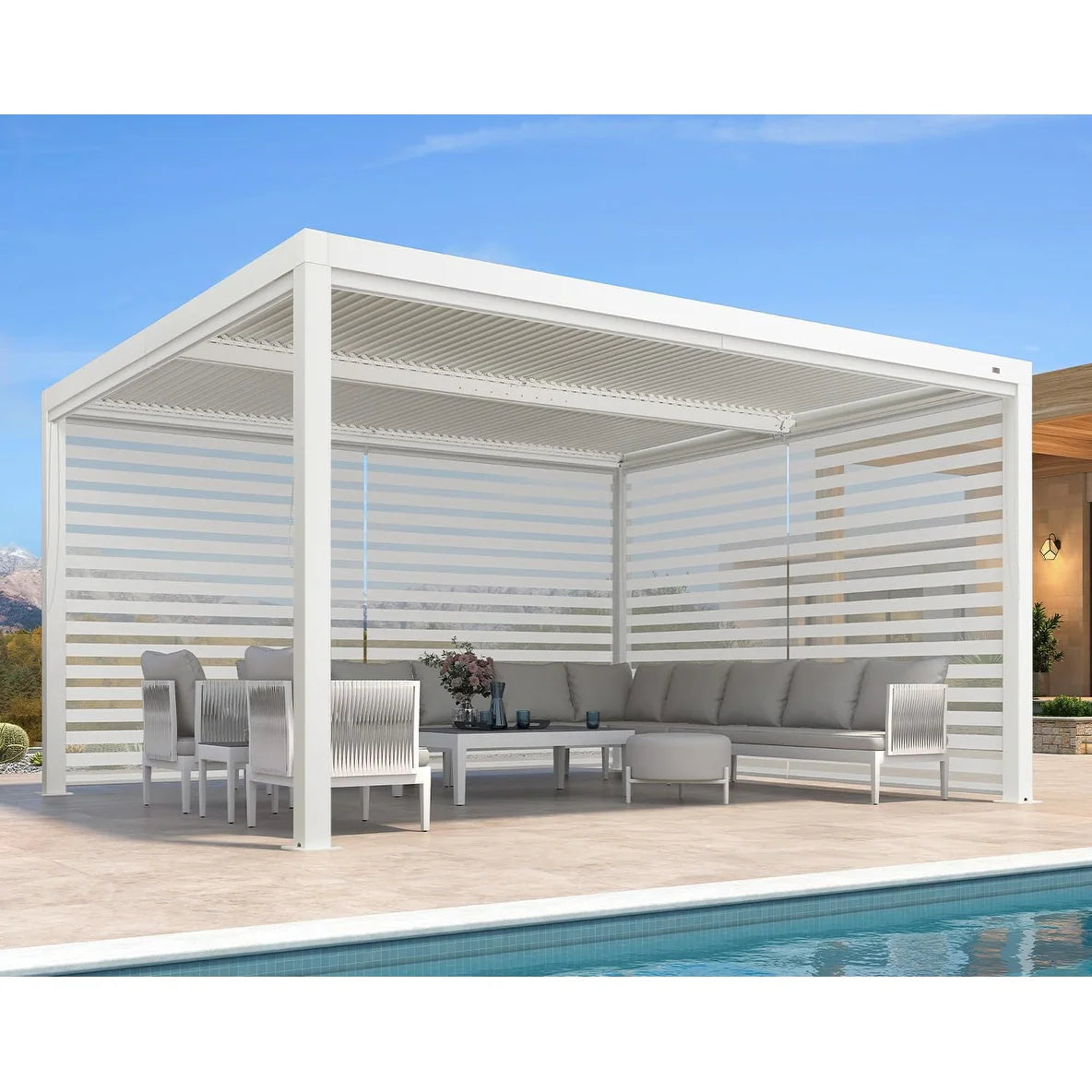 Louvered Pergola Modern White Pergola with Adjustable Roof for Deck Backyard Garden