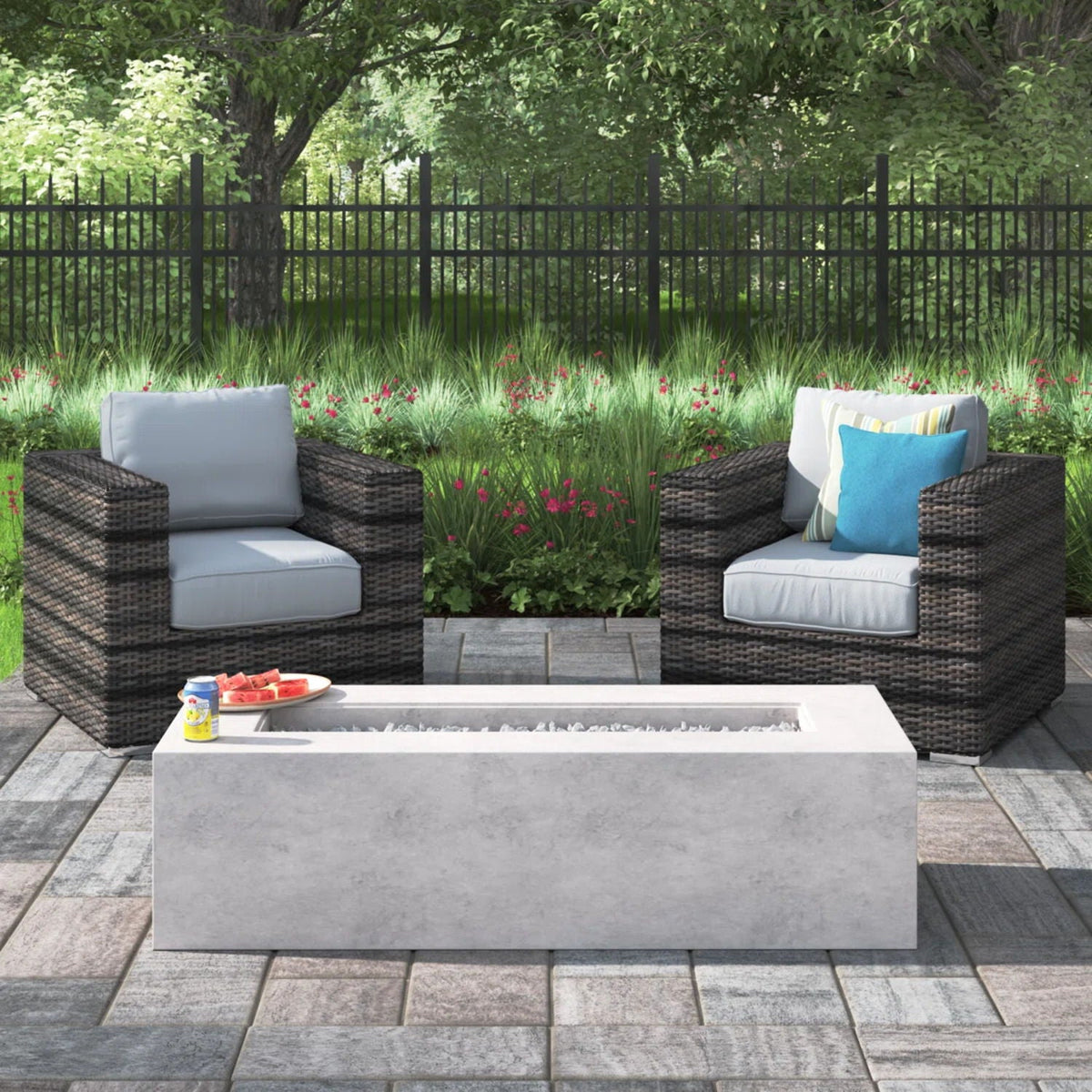 Outdoor Rattan Wicker Seating Set With Cushions 2 Person Patio Furniture - Espresso / Gray