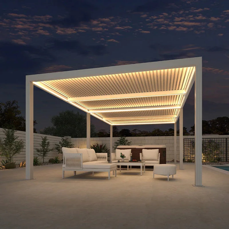 Louvered Pergola Modern White Pergola with Adjustable Roof for Deck Backyard Garden