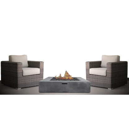 3 Piece Patio Rattan Furniture Set With Cushions Fire Pit - Brown