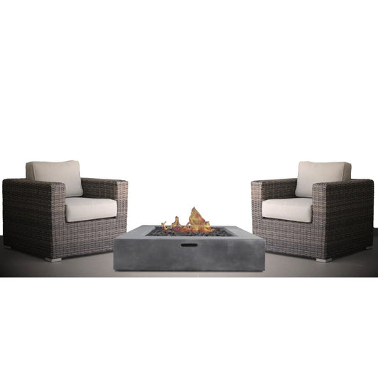 3 Piece Patio Rattan Furniture Set With Cushions Fire Pit - Brown