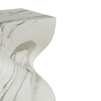 Outdoor End Table, Round Side Table For Patio And Garden - Marble