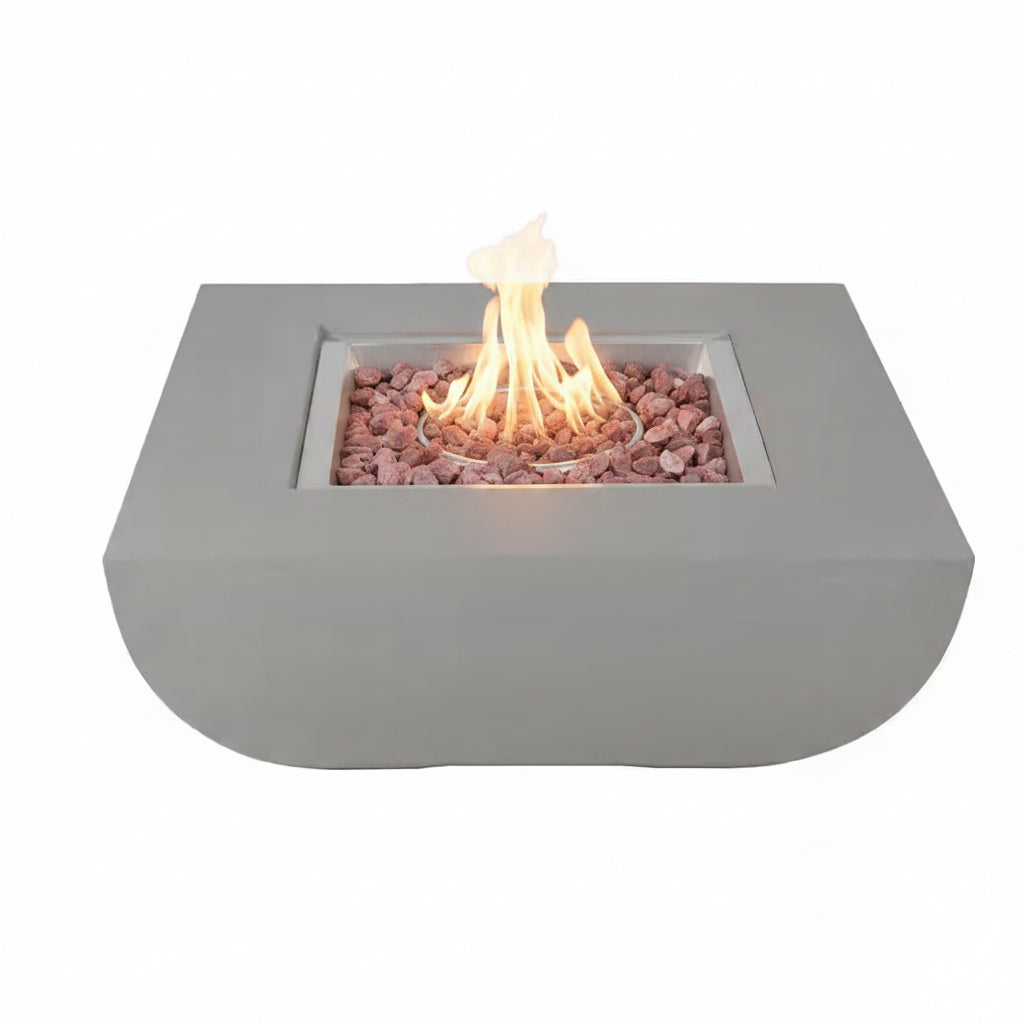 Westport 34 In. X 14 In. Grey round Concrete Propane Pit Table with Electronic Ignition Cover and Lava Rock
