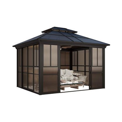 Alora Edge Heavy-Duty Aluminum Frame Outdoor Backyard Solarium With Polycarbornate Roof And Adjustable Panels (SAK68513)