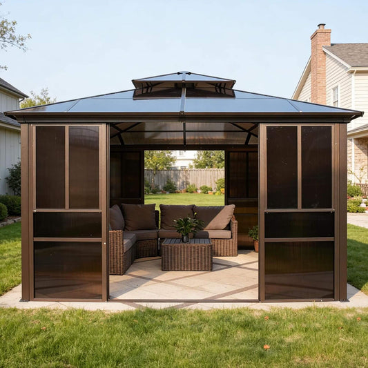 Alora Edge Heavy-Duty Aluminum Frame Outdoor Backyard Solarium With Polycarbornate Roof And Adjustable Panels (SAK68513)