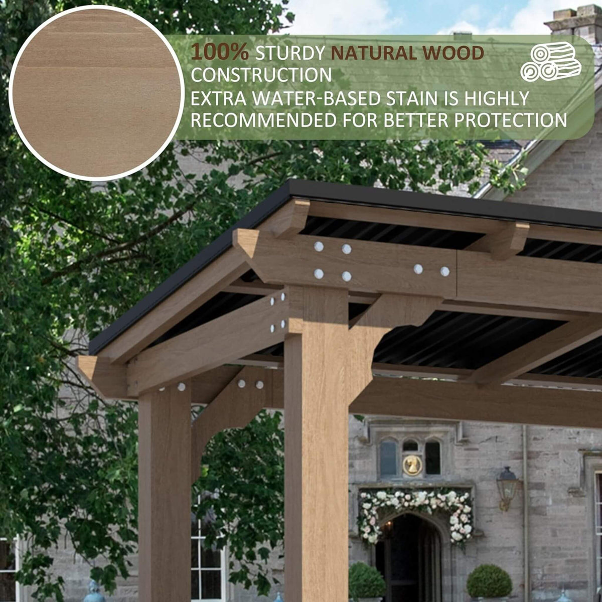 Alora Heavy-Duty Premium Wooden Grill Gazebo With Sloped Metal Roof (SAK61583)