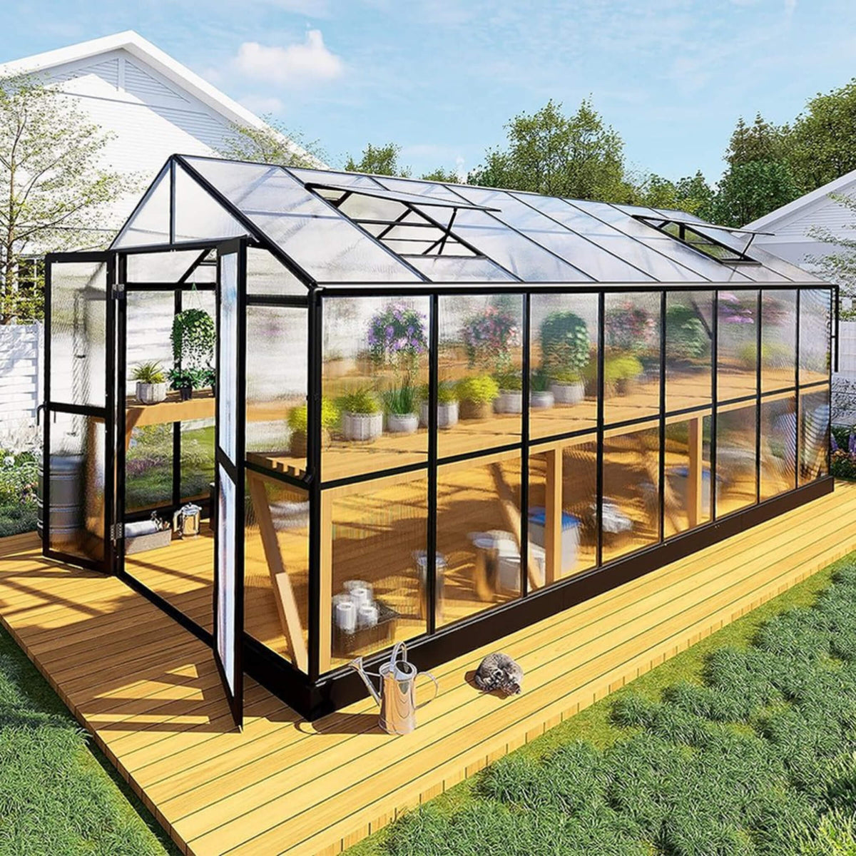 [08X16FT] Heavy-Duty Outdoor Walk-In Polycarbonate Patio Greenhouse With Double Swing Doors, 6MM (SAK26153)