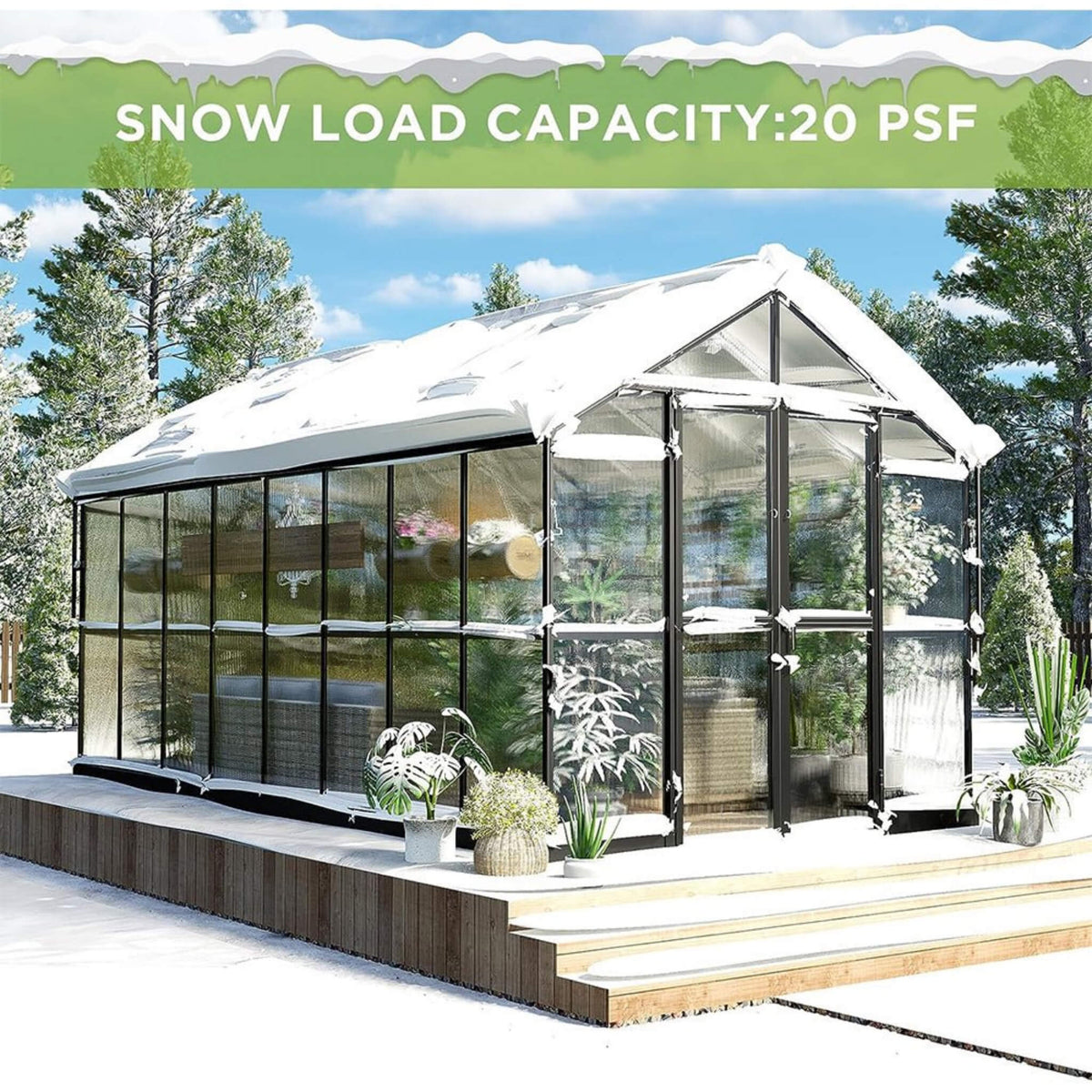 [08X16FT] Heavy-Duty Outdoor Walk-In Polycarbonate Patio Greenhouse With Double Swing Doors, 6MM (SAK26153)