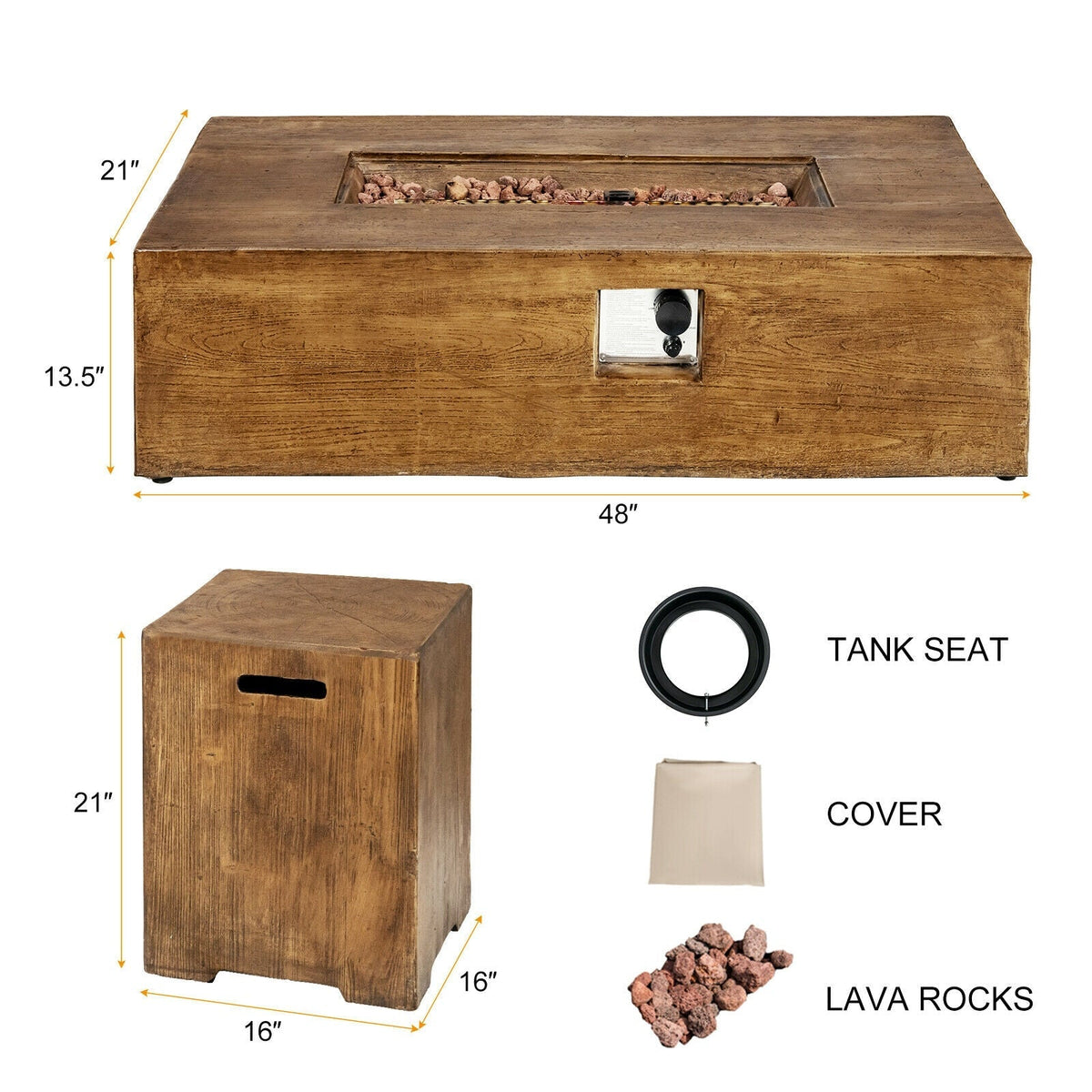 2 Piece Outdoor Propane Fire Pit Table Set
