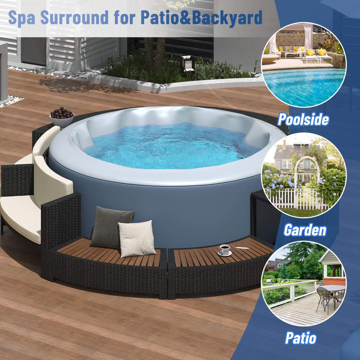 Alora Large Premium Surround Spa Patio Rattan Sofa Set With Storage Compartments And Cushions (SAK75629)